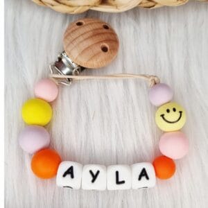 Speenkoord met naam Smiley babypink