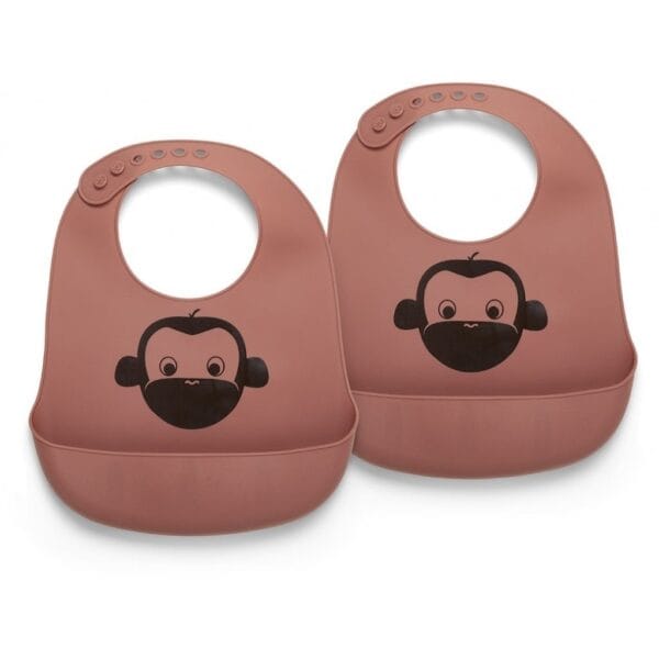 Alfie siliconen korte slabbetje 2-pack met print – Mahonie